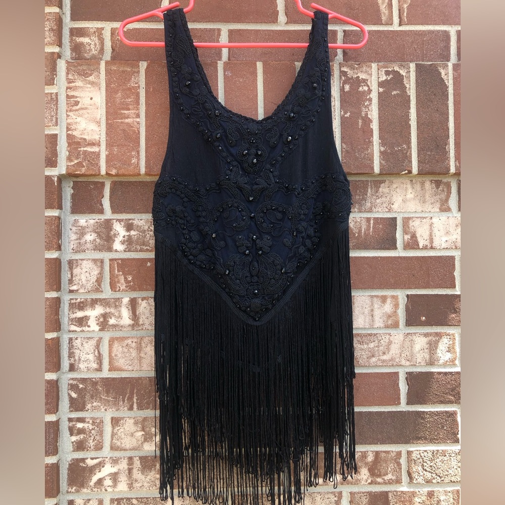 Free People Fringe Beaded Top